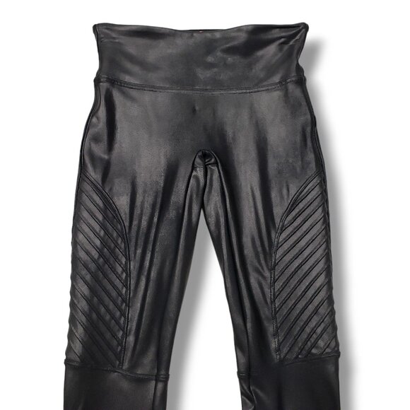 Spanx Faux Leather Moto Leggings Womens XL Black Pull On Shaping - Picture 2 of 7